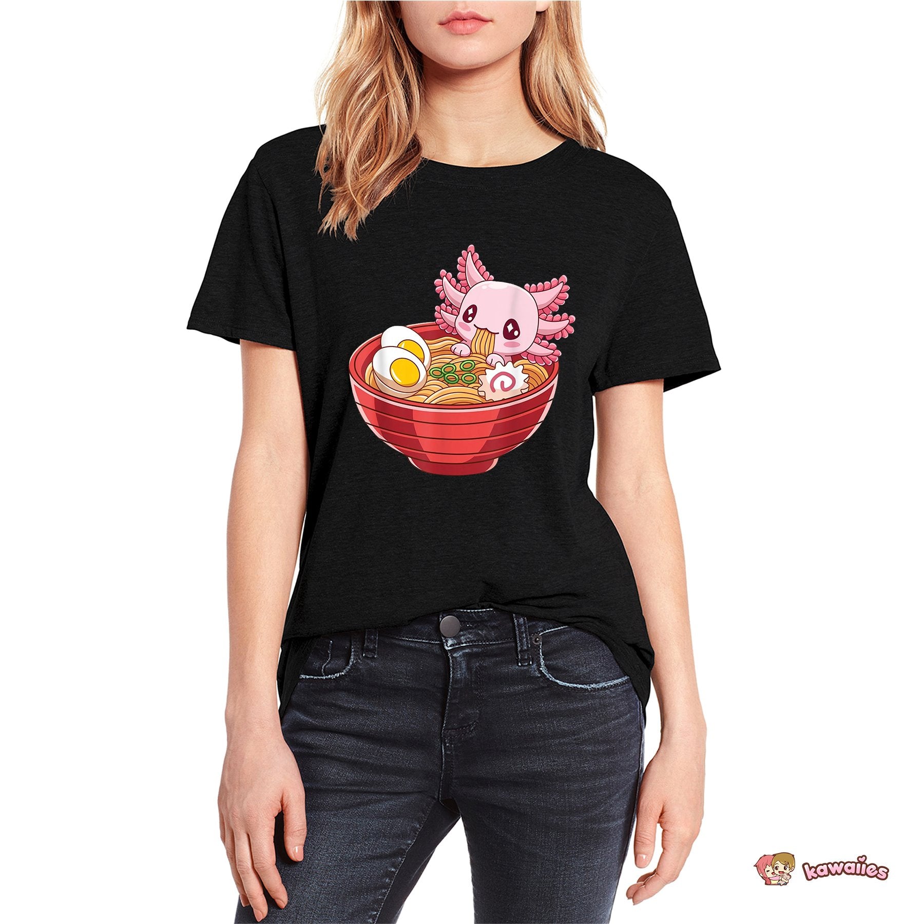 kawaiies-softtoys-plushies-kawaii-plush-Pink Axolotl Bathing in Ramen Tee | NEW Apparel 