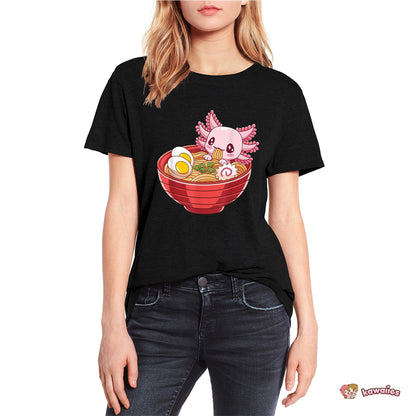 kawaiies-softtoys-plushies-kawaii-plush-Pink Axolotl Bathing in Ramen Tee | NEW Apparel 