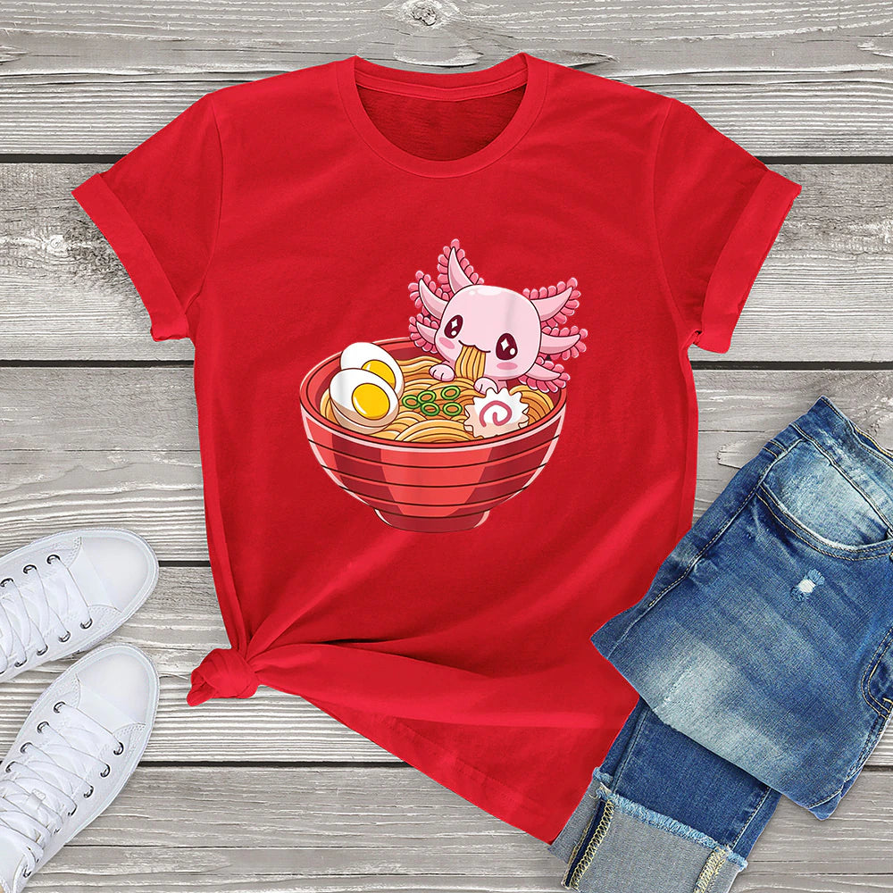 kawaiies-softtoys-plushies-kawaii-plush-Pink Axolotl Bathing in Ramen Tee | NEW Apparel Red XS 