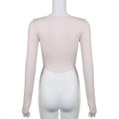 kawaiies-softtoys-plushies-kawaii-plush-Pink Black Ribbon Laced Long Sleeve Women's Top Tops 