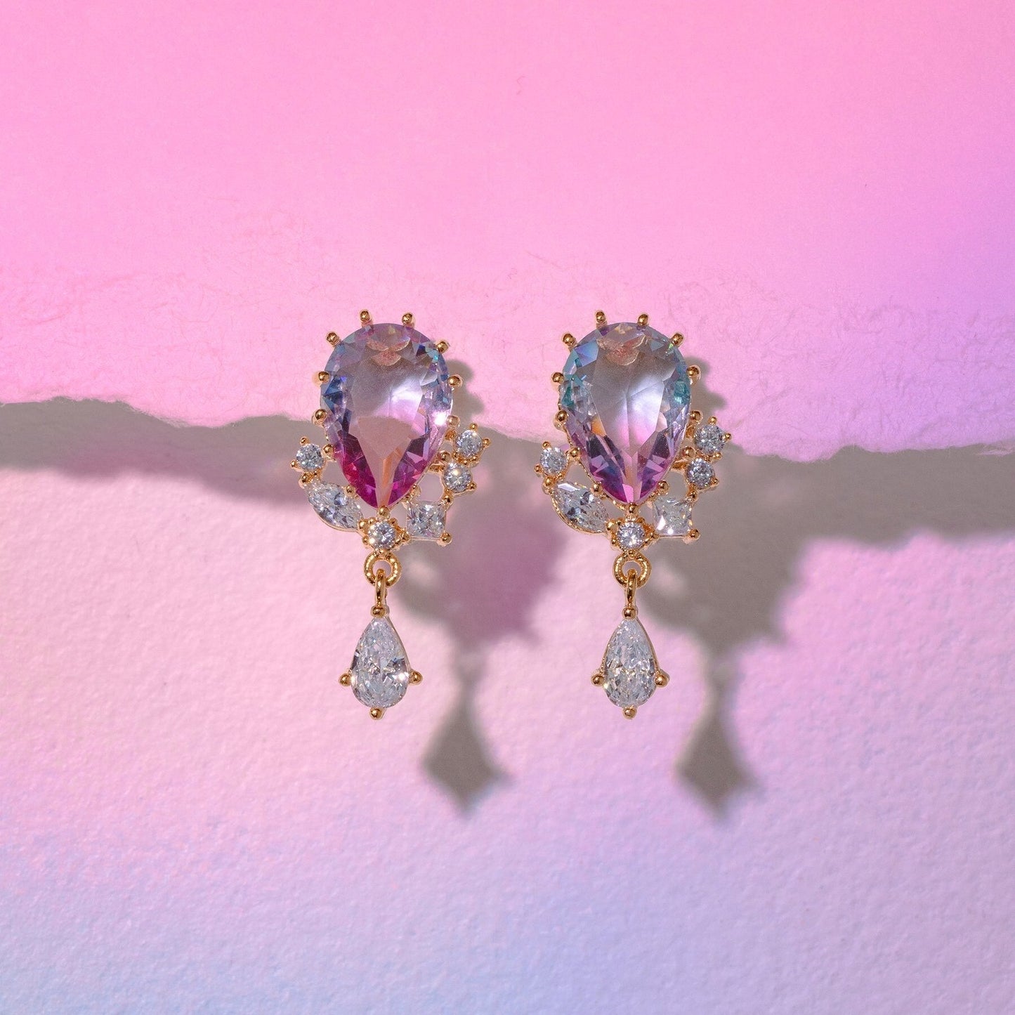 kawaiies-softtoys-plushies-kawaii-plush-Pink Blue Reverse Teardrop Gold-Plated Stud Earrings Earrings 