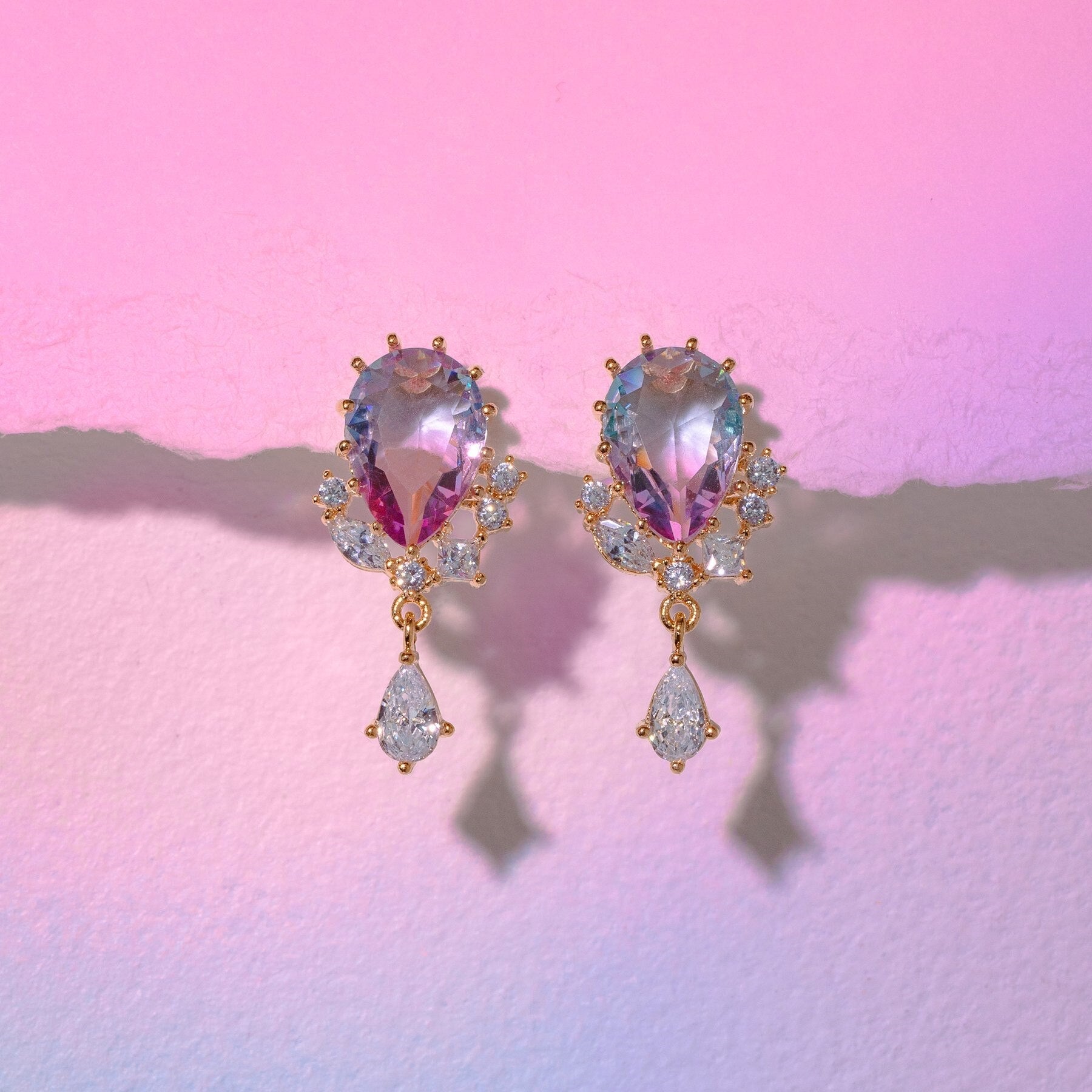 kawaiies-softtoys-plushies-kawaii-plush-Pink Blue Reverse Teardrop Gold-Plated Stud Earrings Earrings 