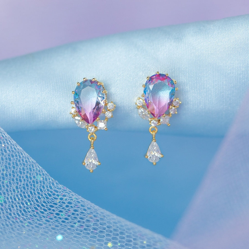 kawaiies-softtoys-plushies-kawaii-plush-Pink Blue Reverse Teardrop Gold-Plated Stud Earrings Earrings Gold 