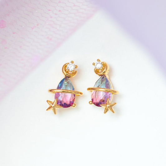 kawaiies-softtoys-plushies-kawaii-plush-Pink Blue Teardrop Gold-Plated Stud Earrings Earrings Gold 