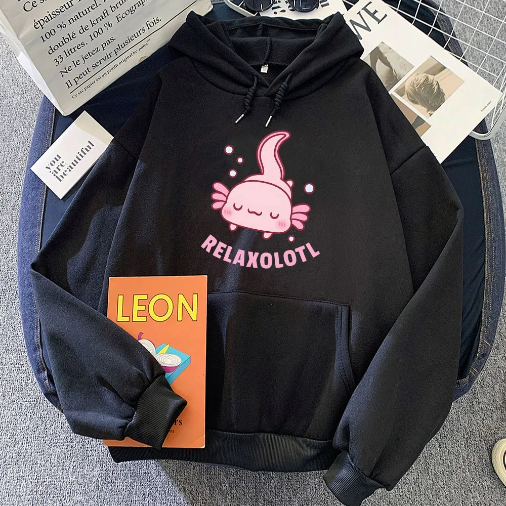 kawaiies-softtoys-plushies-kawaii-plush-Pink Chilling Axolotl Unisex Hoodies Hoodies Black XS 