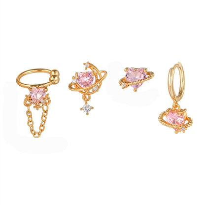 kawaiies-softtoys-plushies-kawaii-plush-Pink Heart Gold-Plated Asymmetric Stud Earrings | NEW Earrings 