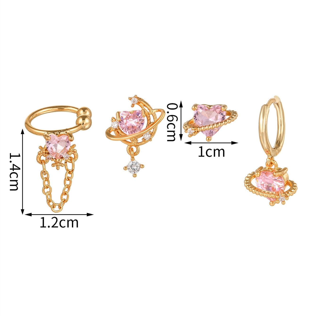 kawaiies-softtoys-plushies-kawaii-plush-Pink Heart Gold-Plated Asymmetric Stud Earrings | NEW Earrings 
