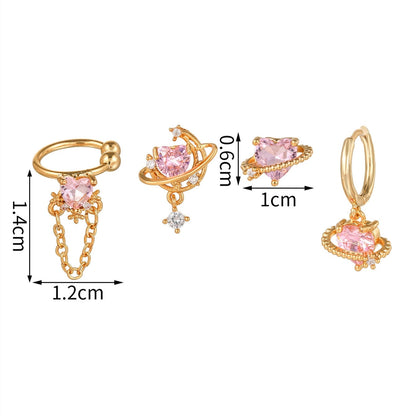 kawaiies-softtoys-plushies-kawaii-plush-Pink Heart Gold-Plated Asymmetric Stud Earrings | NEW Earrings 