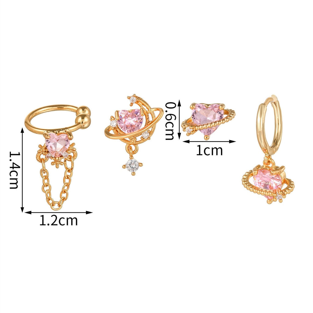 kawaiies-softtoys-plushies-kawaii-plush-Pink Heart Gold-Plated Asymmetric Stud Earrings | NEW Earrings 
