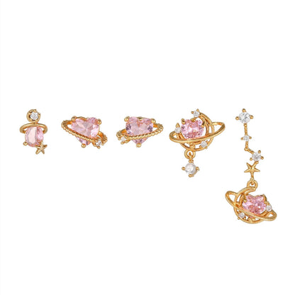 kawaiies-softtoys-plushies-kawaii-plush-Pink Heart Gold-Plated Asymmetric Stud Earrings | NEW Earrings 