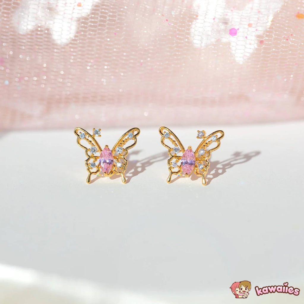 kawaiies-softtoys-plushies-kawaii-plush-Pink Starry Butterfly Gold-plated Stud Earrings Earrings 