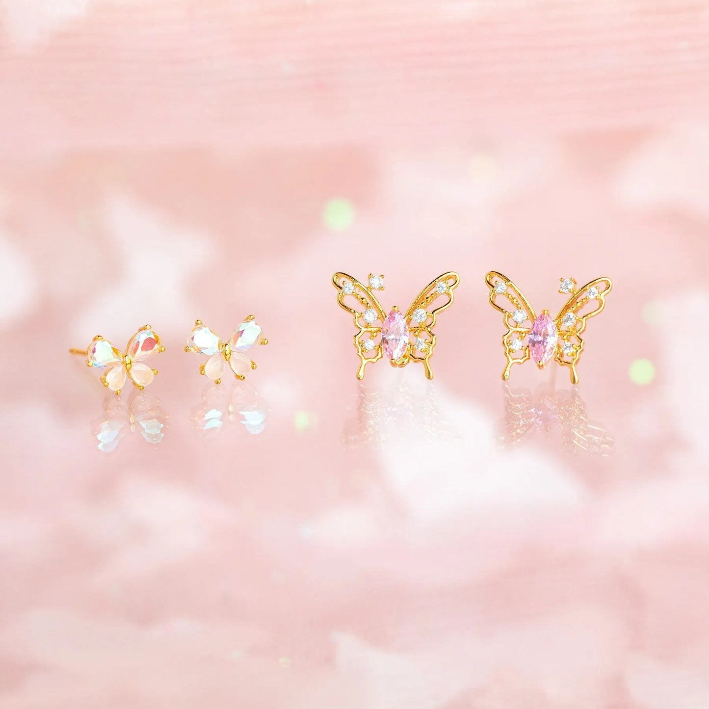 kawaiies-softtoys-plushies-kawaii-plush-Pink Starry Butterfly Gold-plated Stud Earrings Earrings 