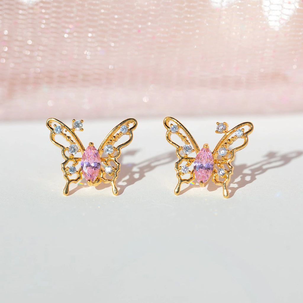 kawaiies-softtoys-plushies-kawaii-plush-Pink Starry Butterfly Gold-plated Stud Earrings Earrings Gold 