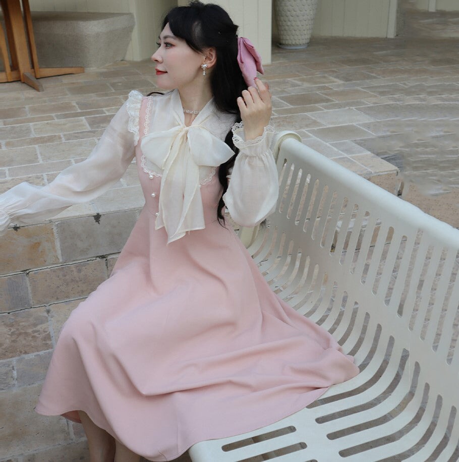 kawaiies-softtoys-plushies-kawaii-plush-Pink White Vintage Fairytale Cottage Dress Apparel 