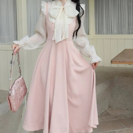 kawaiies-softtoys-plushies-kawaii-plush-Pink White Vintage Fairytale Cottage Dress Apparel 