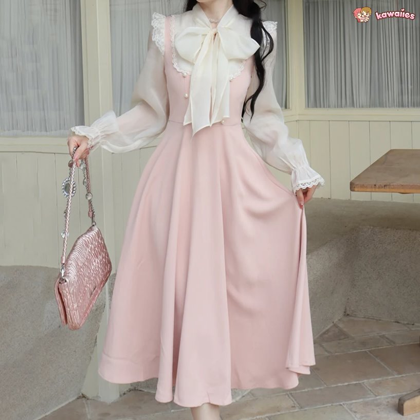 kawaiies-softtoys-plushies-kawaii-plush-Pink White Vintage Fairytale Cottage Dress Apparel 