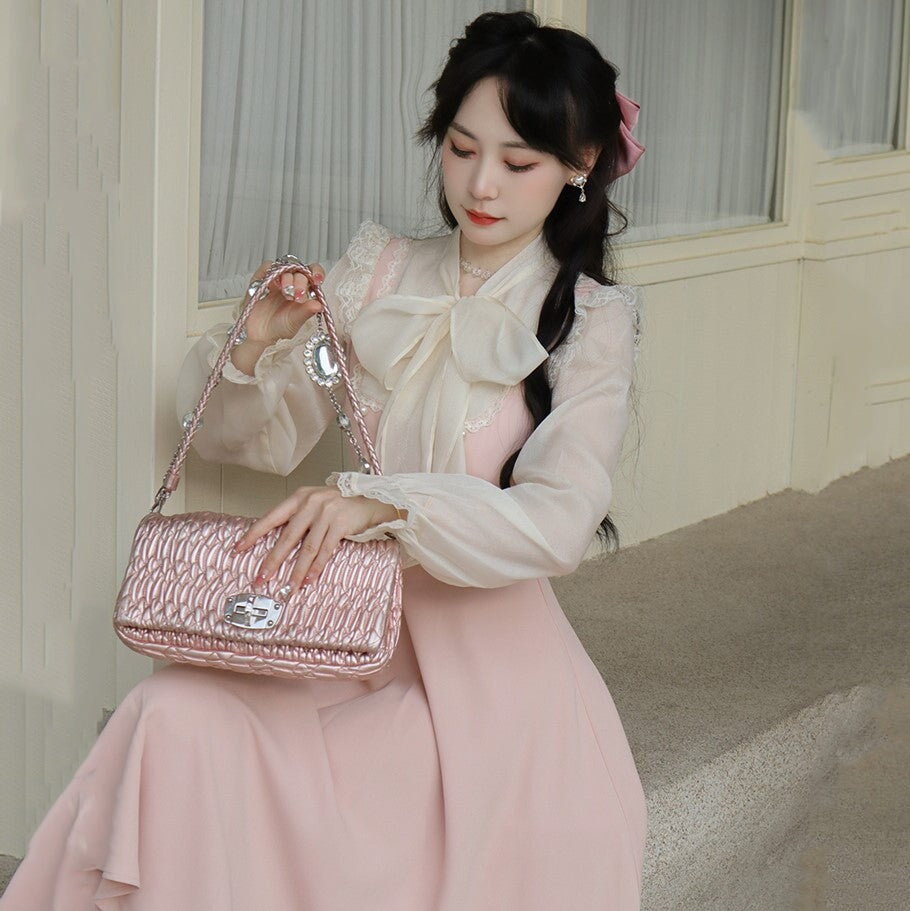 kawaiies-softtoys-plushies-kawaii-plush-Pink White Vintage Fairytale Cottage Dress Apparel 