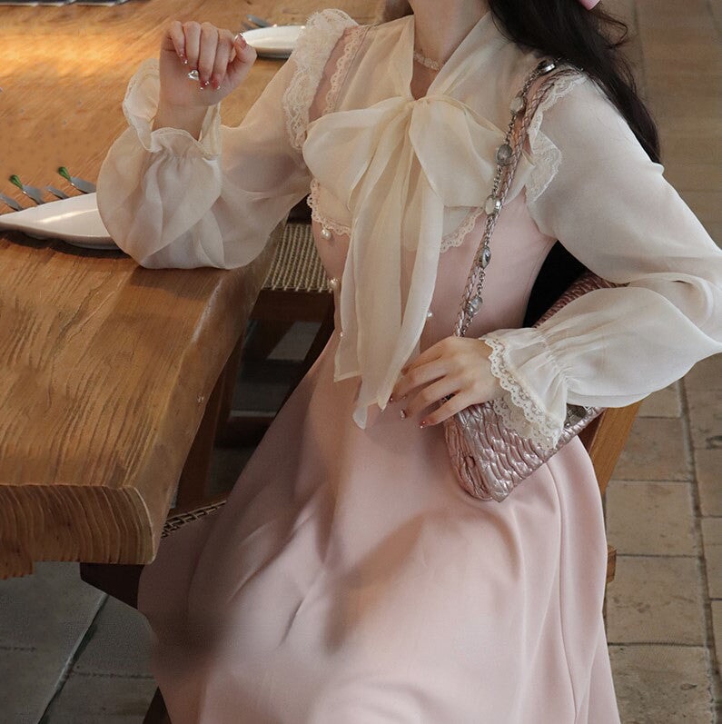 kawaiies-softtoys-plushies-kawaii-plush-Pink White Vintage Fairytale Cottage Dress Apparel 