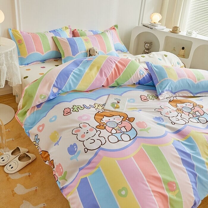 kawaiies-softtoys-plushies-kawaii-plush-Playtime with Teddy Japanese Bedding Sets Bedding Sets Queen 