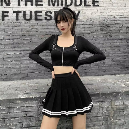 kawaiies-softtoys-plushies-kawaii-plush-Preppy Pleated Striped Tennis Black Pink Navy White Mini Skirt Apparel 