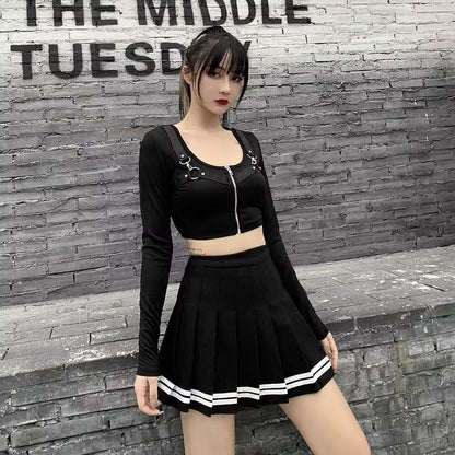 kawaiies-softtoys-plushies-kawaii-plush-Preppy Pleated Striped Tennis Black Pink Navy White Mini Skirt Apparel 