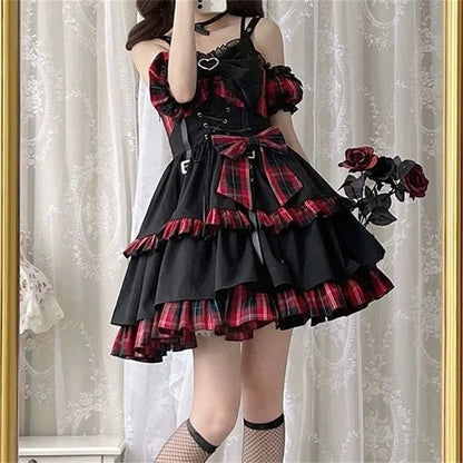 kawaiies-softtoys-plushies-kawaii-plush-Punk Princess Gothic Lolita Black Red Women's Dress Apparel 