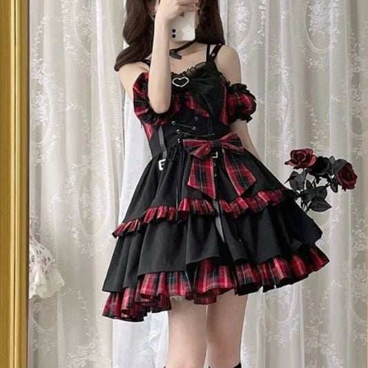 kawaiies-softtoys-plushies-kawaii-plush-Punk Princess Gothic Lolita Black Red Women's Dress Apparel 