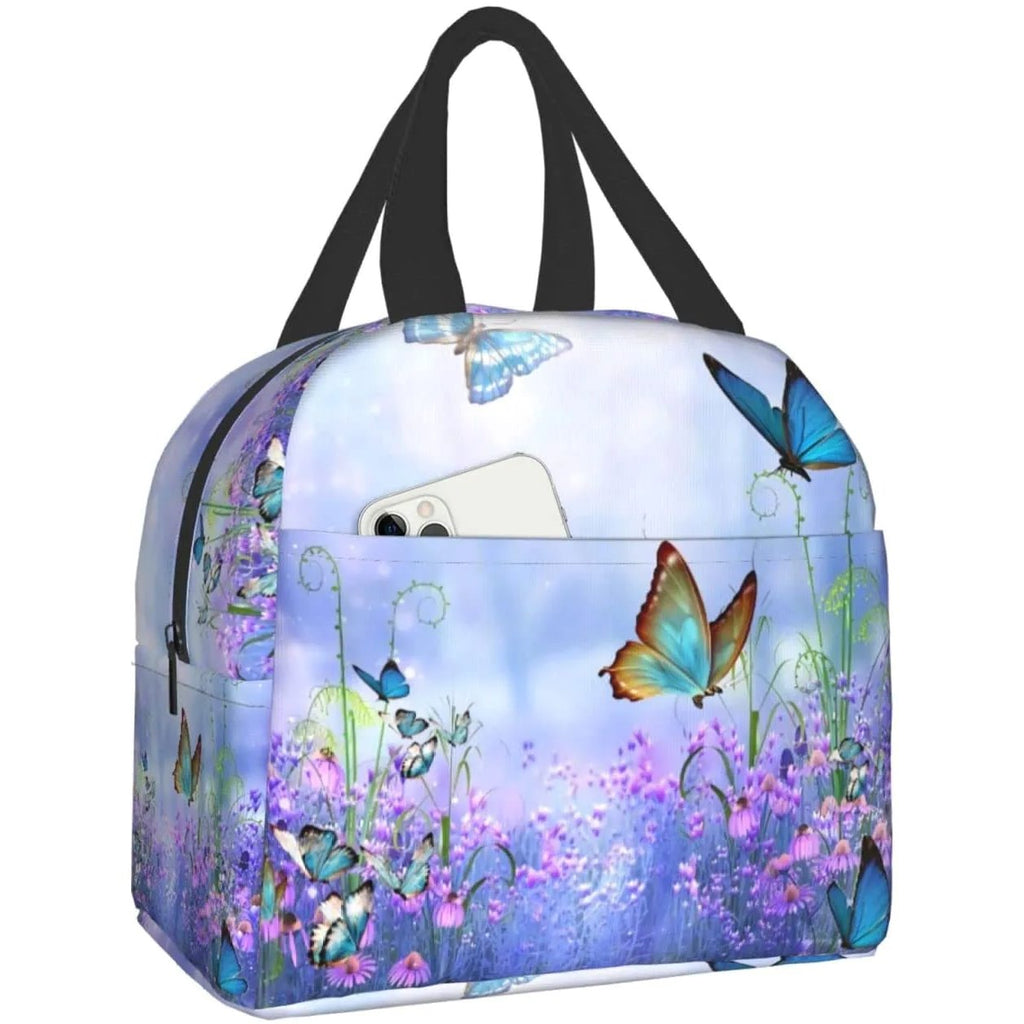 kawaiies-softtoys-plushies-kawaii-plush-Purple Butterfly Flowers Insulated Lunch Bag Bag 