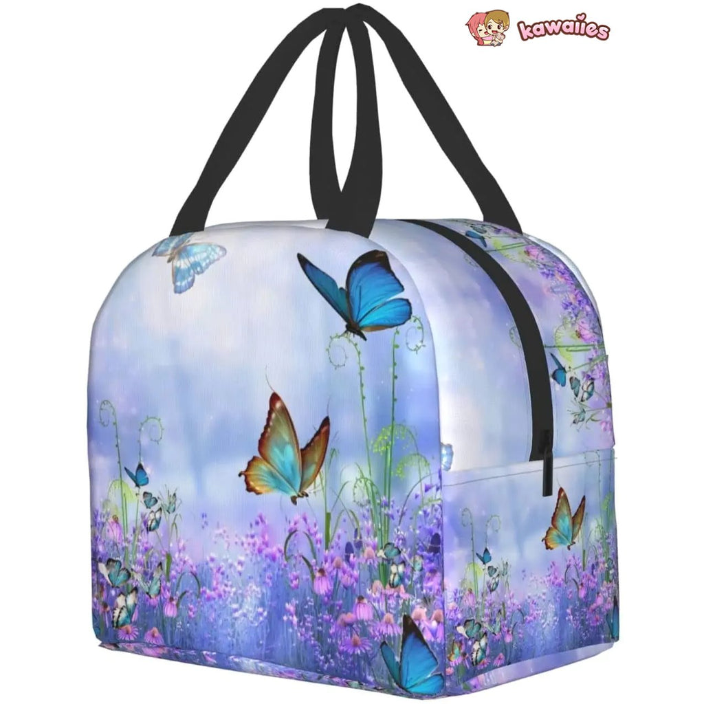 kawaiies-softtoys-plushies-kawaii-plush-Purple Butterfly Flowers Insulated Lunch Bag Bag 