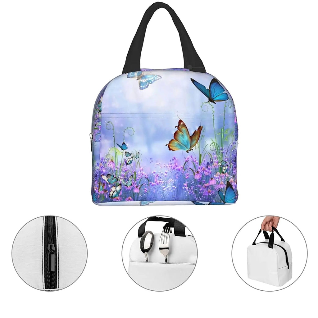 kawaiies-softtoys-plushies-kawaii-plush-Purple Butterfly Flowers Insulated Lunch Bag Bag 