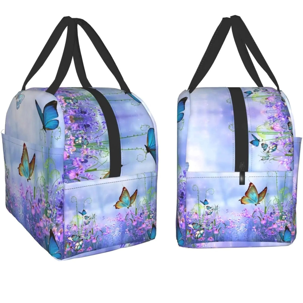 kawaiies-softtoys-plushies-kawaii-plush-Purple Butterfly Flowers Insulated Lunch Bag Bag 