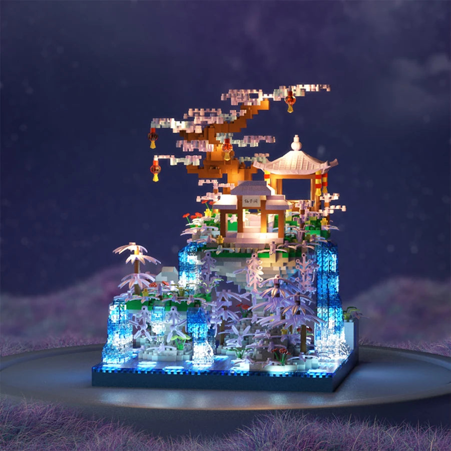 kawaiies-softtoys-plushies-kawaii-plush-Purple Sakura Floating Pavilion Waterfall Island Nano Building Set Build it 