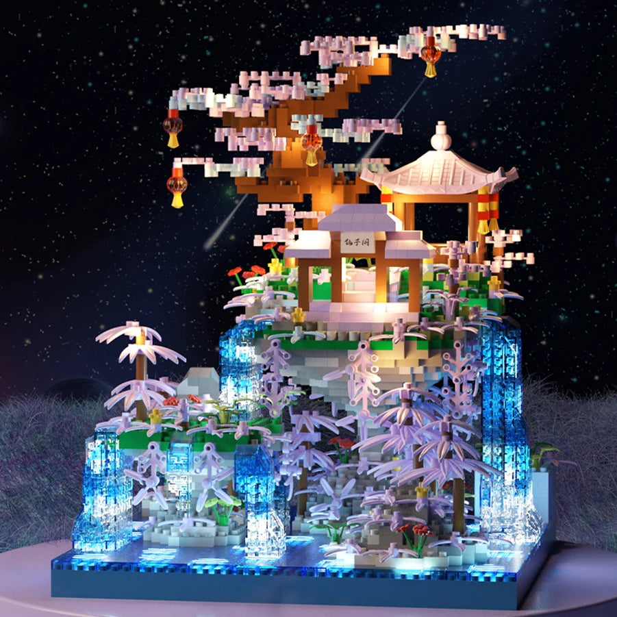 kawaiies-softtoys-plushies-kawaii-plush-Purple Sakura Floating Pavilion Waterfall Island Nano Building Set Build it 