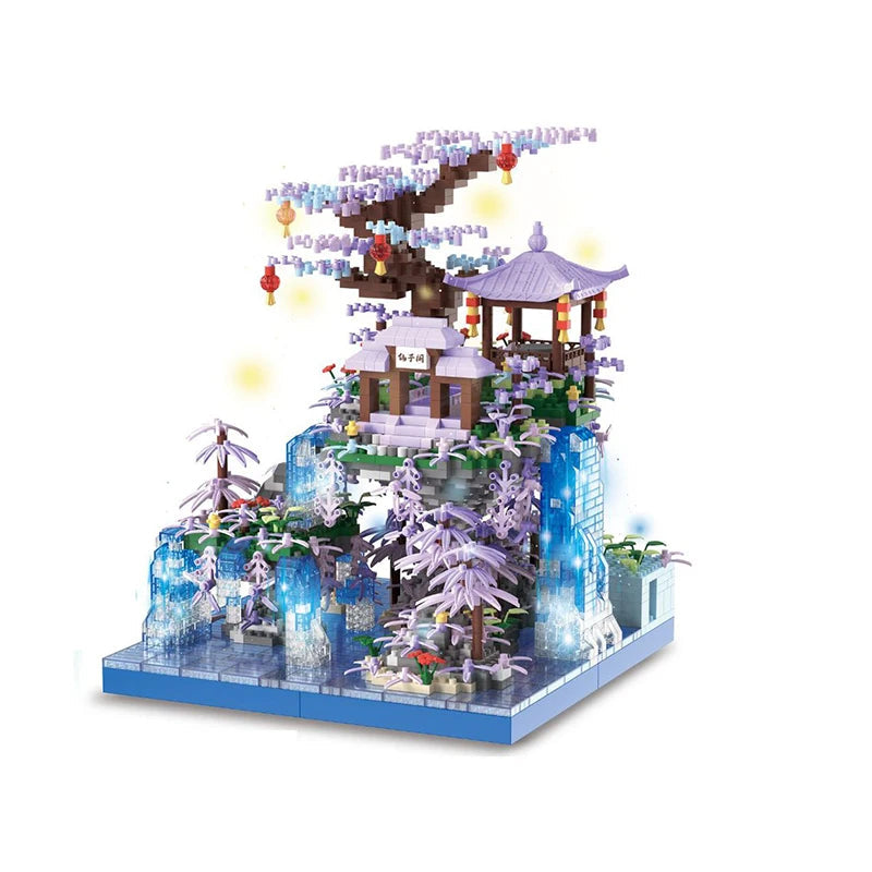 kawaiies-softtoys-plushies-kawaii-plush-Purple Sakura Floating Pavilion Waterfall Island Nano Building Set Build it 