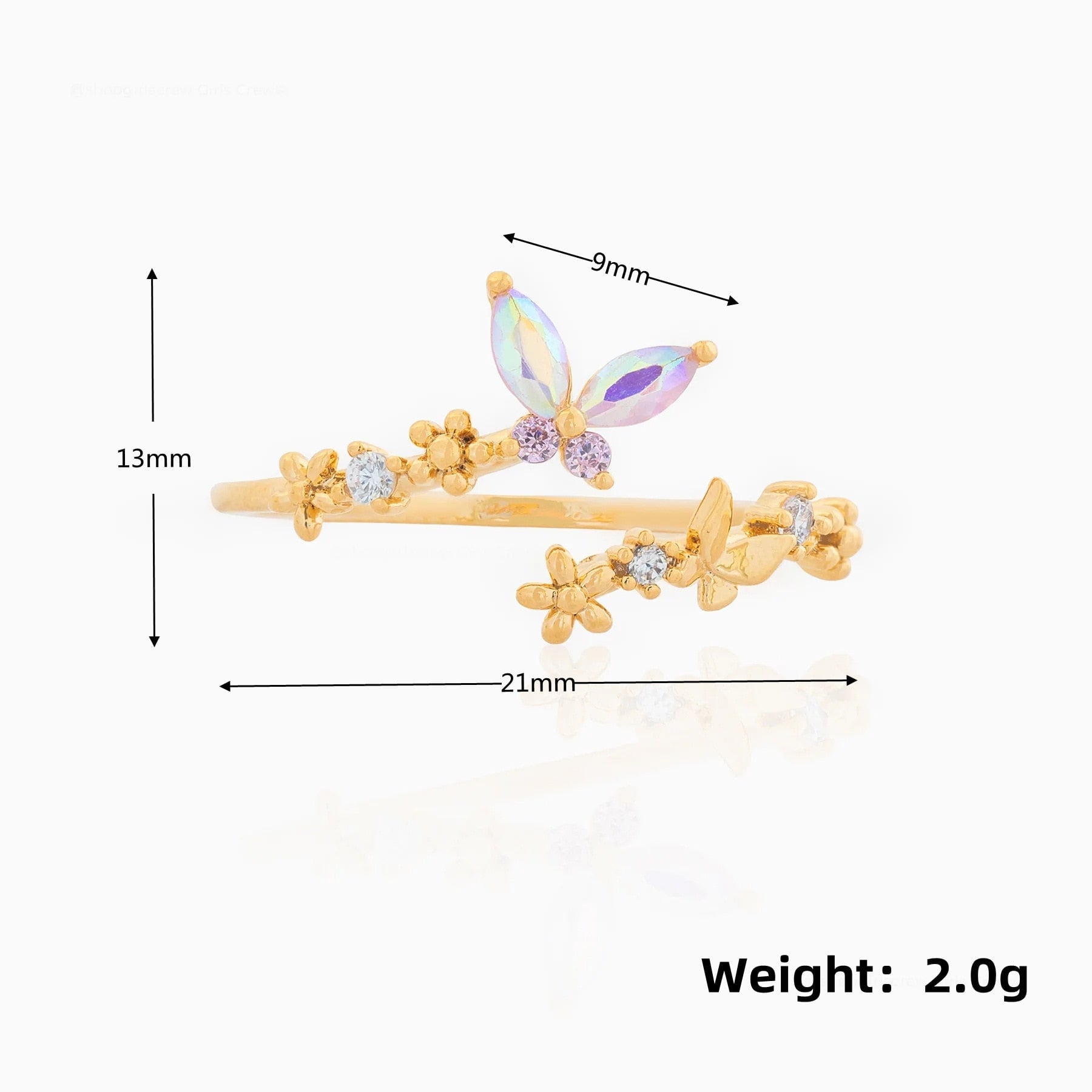 kawaiies-softtoys-plushies-kawaii-plush-Rainbow Butterfly Floral Gold-plated Adjustable Ring Ring 