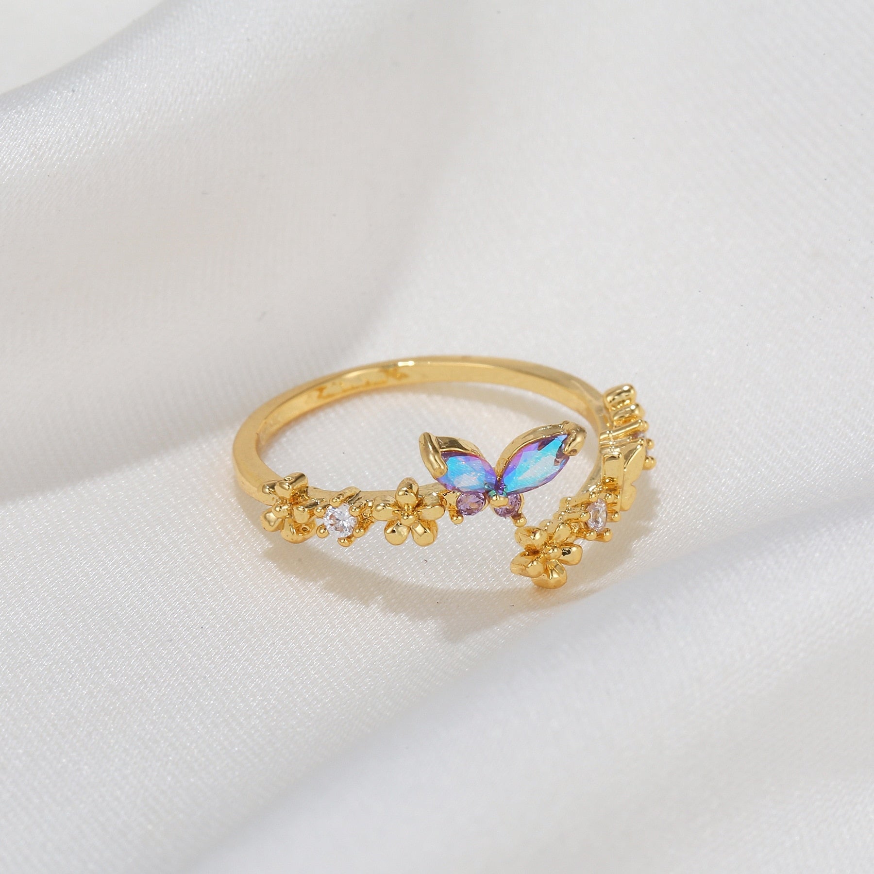 kawaiies-softtoys-plushies-kawaii-plush-Rainbow Butterfly Floral Gold-plated Adjustable Ring Ring 