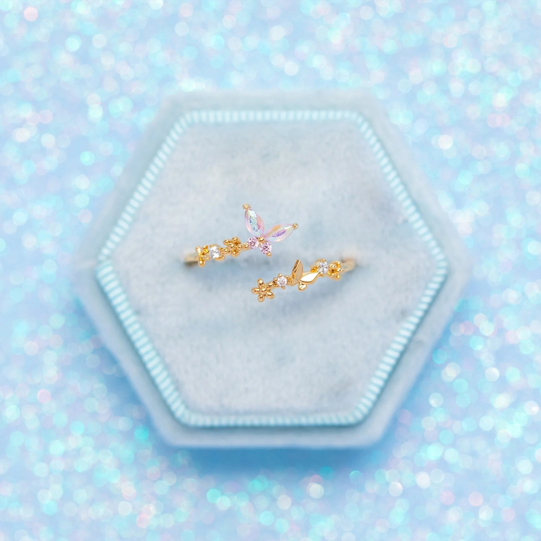 kawaiies-softtoys-plushies-kawaii-plush-Rainbow Butterfly Floral Gold-plated Adjustable Ring Ring 