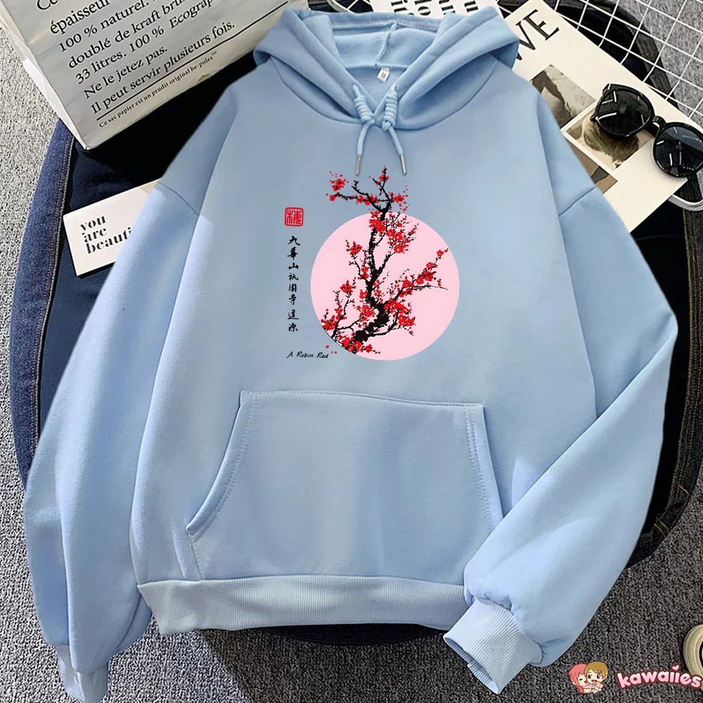 kawaiies-softtoys-plushies-kawaii-plush-Red Sakura Branch Moon Unisex Hoodie Apparel 