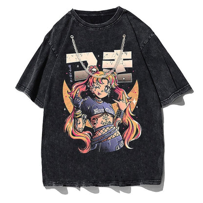 kawaiies-softtoys-plushies-kawaii-plush-Rock On Usagi Tsukino Stone Wash Oversized Tee Tops Stone Wash + Chain M 