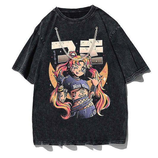 kawaiies-softtoys-plushies-kawaii-plush-Rock On Usagi Tsukino Stone Wash Oversized Tee Tops Stone Wash + Chain M 