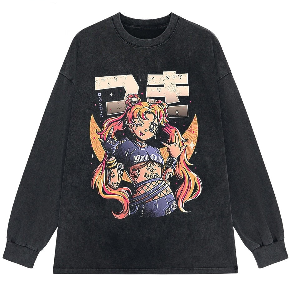 kawaiies-softtoys-plushies-kawaii-plush-Rock On Usagi Tsukino Stone Wash Sweatshirt Tops Stone Wash M 