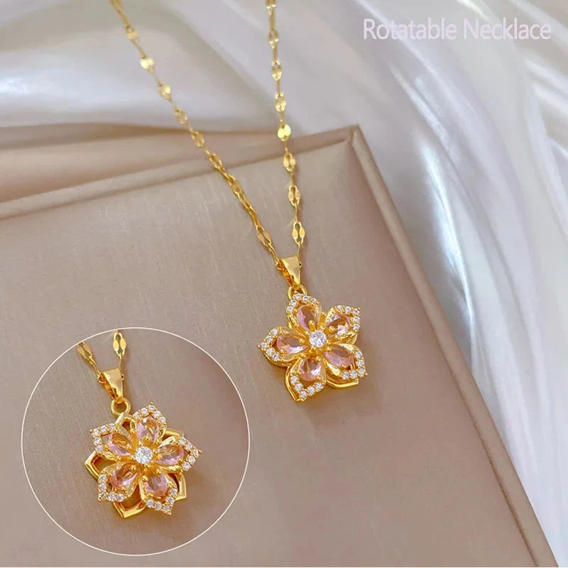 kawaiies-softtoys-plushies-kawaii-plush-Rotatable Sakura Flower Pendant Necklace Jewelry Pink 