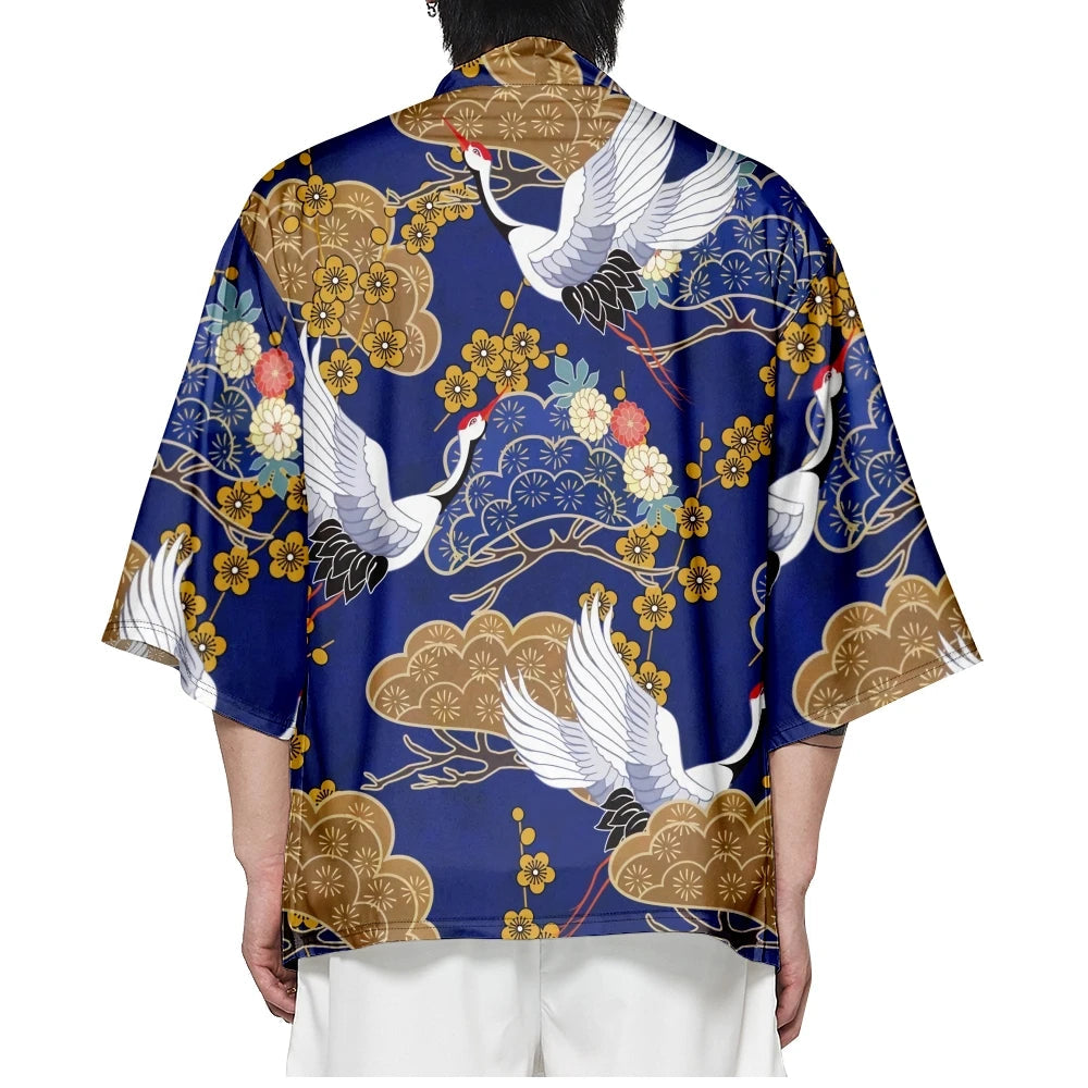 kawaiies-softtoys-plushies-kawaii-plush-Royal Blue Gold Cranes Unisex Kimono Kimono 