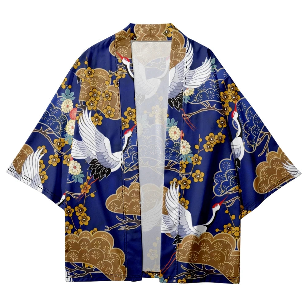 kawaiies-softtoys-plushies-kawaii-plush-Royal Blue Gold Cranes Unisex Kimono Kimono 