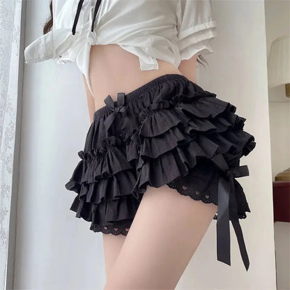 kawaiies-softtoys-plushies-kawaii-plush-Ruffled Lolita Bloomers White Black Laced Women's Shorts Apparel Black XL 