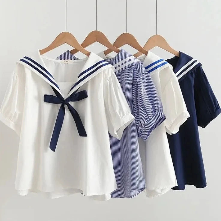 kawaiies-softtoys-plushies-kawaii-plush-Sailor Moon Inspired Collar White Blue College Shirt Tie Women's Top Apparel 