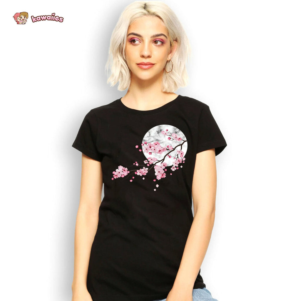 kawaiies-softtoys-plushies-kawaii-plush-Sakura Cherry Blossom Full Moon Cotton Tee Apparel 