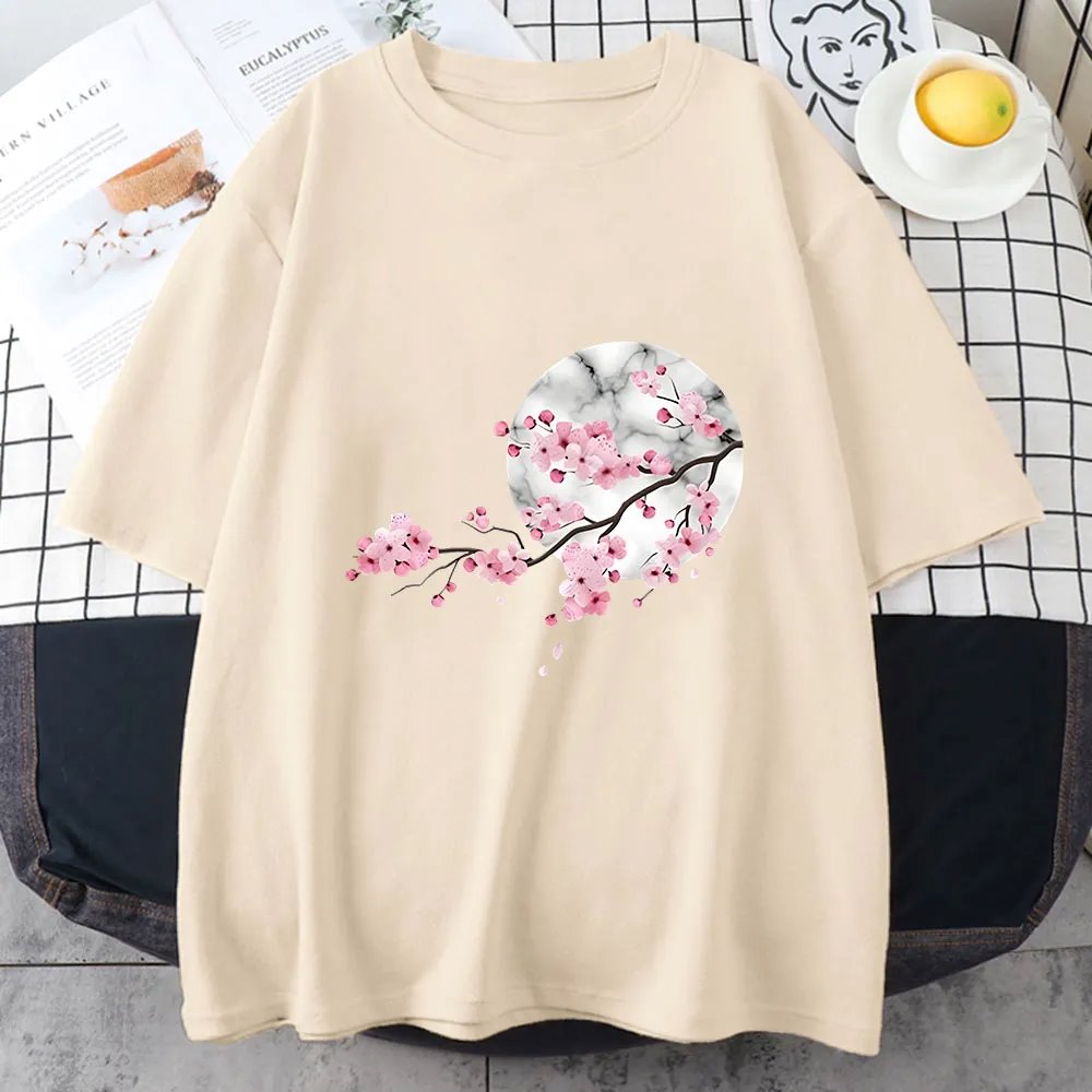 kawaiies-softtoys-plushies-kawaii-plush-Sakura Cherry Blossom Full Moon Cotton Tee Apparel Cream XS 