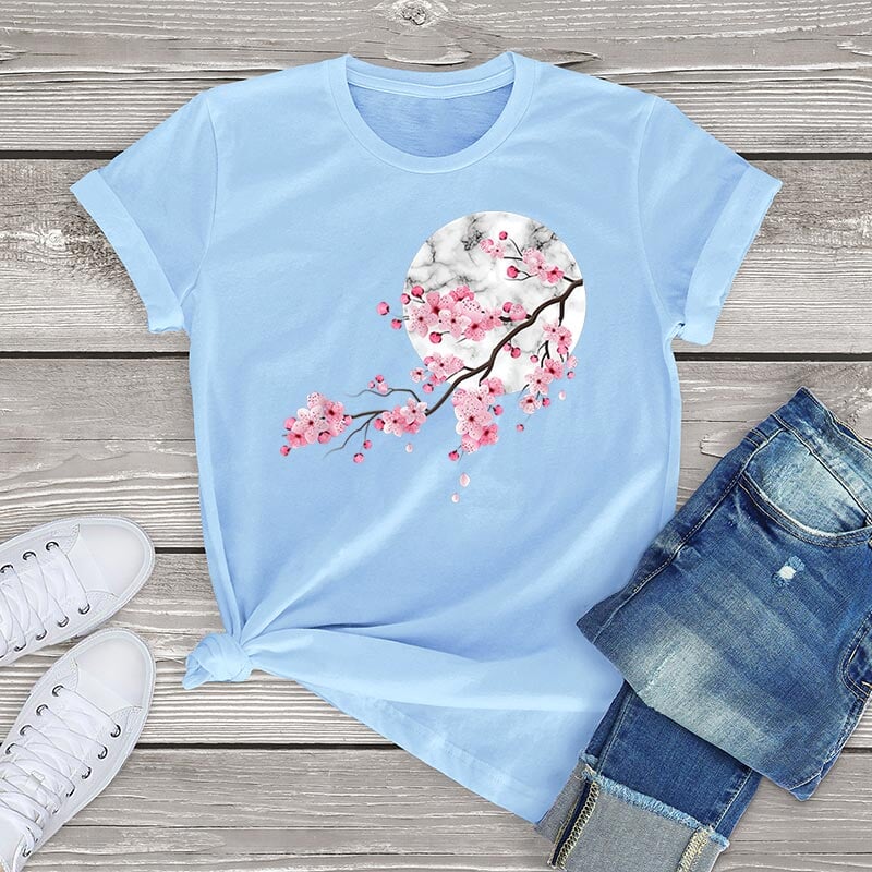 kawaiies-softtoys-plushies-kawaii-plush-Sakura Cherry Blossom Full Moon Cotton Tee Apparel Light Blue XS 