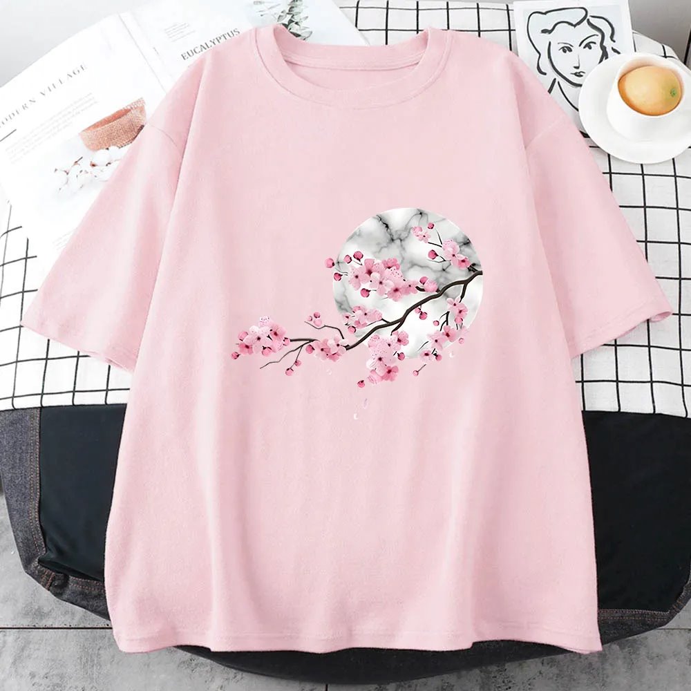 kawaiies-softtoys-plushies-kawaii-plush-Sakura Cherry Blossom Full Moon Cotton Tee Apparel Pink XS 